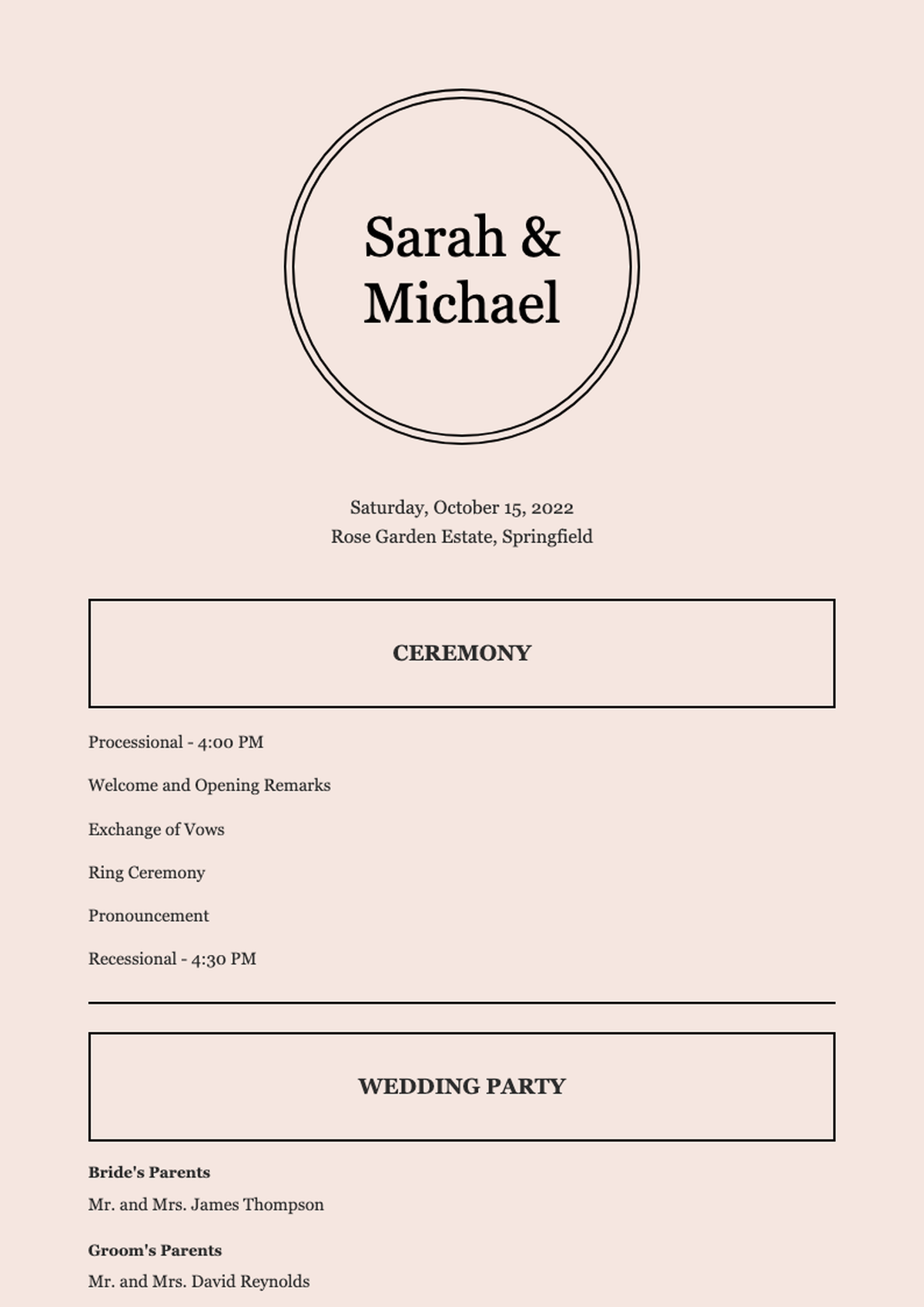 Elegant two sided wedding program with ceremony order and wedding party list_variant_1